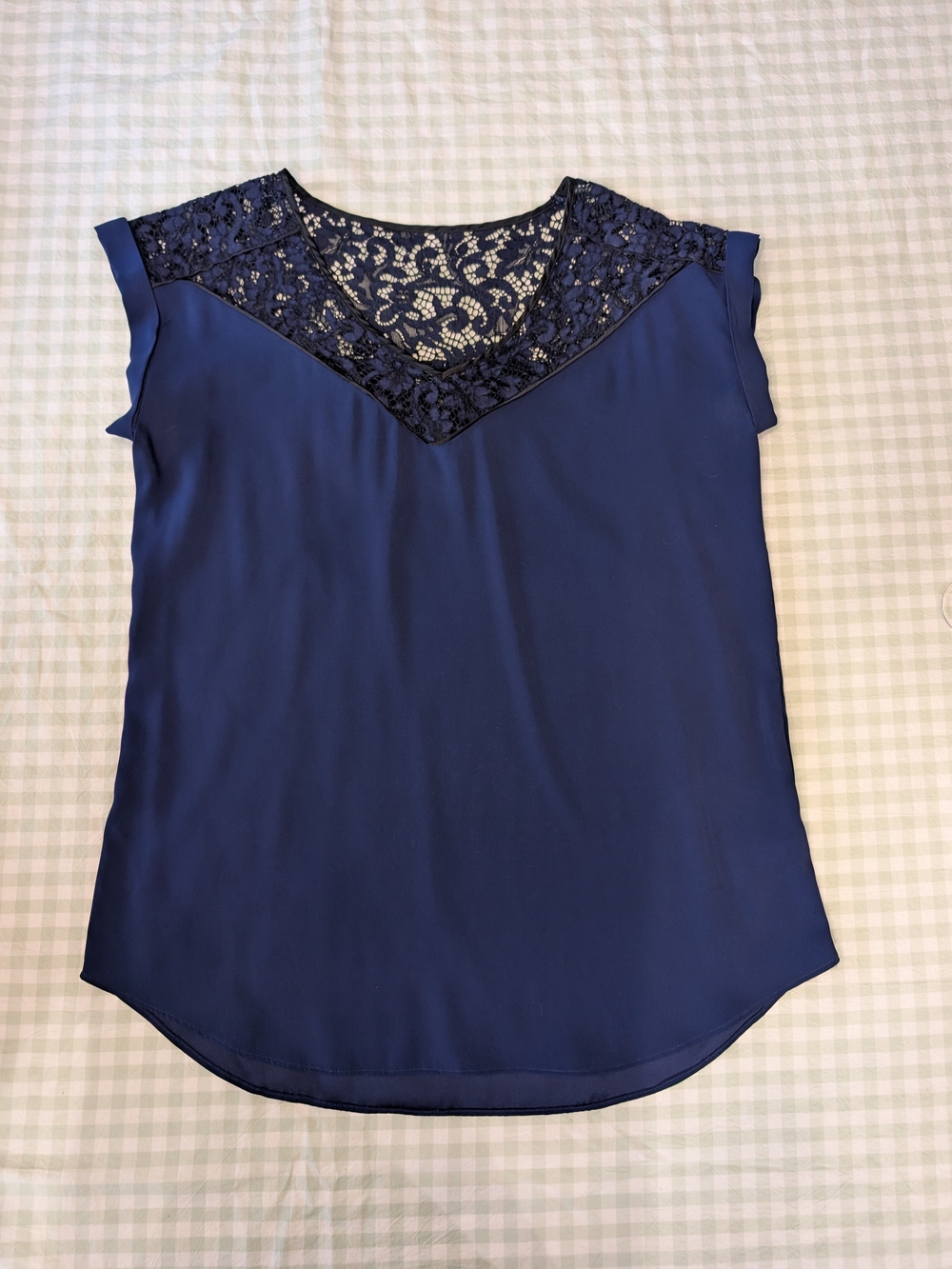 Express Navy Lace V-Neck Cap Sleeve Blouse